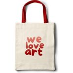 INKD Sanatsal Bez Çanta – We Love Art Motto Yazı Tasarım - 35X40 - Bej - Kırmızı