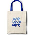 INKD Sanatsal Bez Çanta – We Love Art Motto Yazı Tasarım - 35X40 - Bej - Mavi