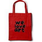 INKD Sanatsal Bez Çanta – We Love Art Motto Yazı Tasarım - 35X40 - Kırmızı