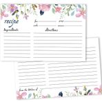 Inkdotpot 10 x 15 cm Tarif Kartları (50'li Set), Kalın Çift Taraflı Birinci Sınıf Kart Stoğu - Düğünler için Modern Stil Beyaz Tarif Notları - Gelin-Bebek Partisi - Gelin Partisi Çiçek Teması