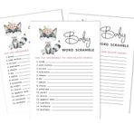 Inkdotpot 50 adet Baby Shower Word Scramble Oyun Kartları Cinsiyet Nötr Çiçekli Rakun Parti Malzemeleri Eğlence Bebek Partisi Oyun Hediyeleri