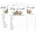 Inkdotpot 50 adet Baby Shower Word Scramble Oyun Kartları Cinsiyet Nötr Yapraklar ve Hayvanlar Parti Malzemeleri Eğlence Bebek Partisi Oyun Hediyeleri