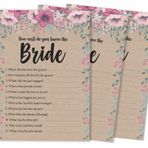 Inkdotpot 50'li Paket Rustik Kraft Çiçekli How Well Do You Know The Bride Gelin Partisi Bekarlığa Veda Partisi Oyunu Who Know The Bride En İyi Aktivite Kartları