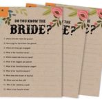 Inkdotpot 50'li Paket Rustik Kraft Çiçekli Who Know The Bride Best How Well Do You Know The Bride Gelin Partisi Bekarlığa Veda Partisi Oyun Aktivite Kartları
