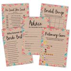 Inkdotpot Gelin Duş Oyunları 5'li Set (50 Misafir Etkinlikleri) Rustik Kraft Çiçek Temalı Eğlenceli Bekarlığa Veda Partisi Oyun Seti Paketi