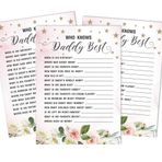 Inkdotpot It's A Boy It's A Girl Who Knows Daddy En İyi Çiçekli Bebek Duş Oyun Kartları-Eğlenceli Aktivite Kartları 50'li Set Cinsiyet Gösterimi Parti Teması