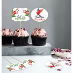 Inkdotpot Tropikal Yaprak ve Flamingo Cinsiyet Ortaya Çıkaran Bebek Duş Partisi Koleksiyonu, Önceden Monte Çift Taraflı Cupcake Topper Yiyecek Seçtikleri Kendin Yap Parti Favorileri Seti, 30'lu Paket
