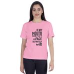 Inkmeso Kadın Tişörtü If My Mouth Doesn't Say It My Face Definitely Will Yazılı Alaycı Bisiklet Yaka Üst, Pembe (Siyah Glitter), 3XL