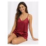 İNKO İÇ GİYİM Saten Bordo Ayarlanabilir Askılı Pijama Takımı