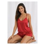 İNKO İÇ GİYİM Saten Kırmızı Ayarlanabilir Askılı Pijama Takımı