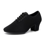 Inlefen Bayan Latin dans ayakkabısı Salsa-Tango bağcıklı deri dans blok topuk dans ayakkabısı, Siyah 5 cm, 36 EU