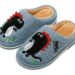 INMINPIN Çocuklar için kışlık pamuk terlik, sıcak tutan yumuşak pelüş, ev terliği, sevimli terlik, çizgi film karakterli dinozor Mavi Size: 25/26 EU