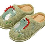 INMINPIN Çocuklar için kışlık pamuk terlik, sıcak tutan yumuşak pelüş, ev terliği, sevimli terlik, çizgi film karakterli dinozor Yeşil Size: 27/28 EU