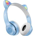 Innoliance P47 Yeni Nesil Şık Tasarım LED Işıklı Kablosuz Bluetooth 5.0 Kedili Kulaklık - Açık Mavi