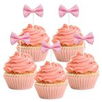 INNORU 18'li Paket Fiyonk Düğümlü Cupcake Süsleri - Fiyonk Noktalı Pasta Süsleri - Düğün Partisi Dekoru - Çocuk Doğum Günü Bebek Partisi Parti Dekorasyonları - Pembe