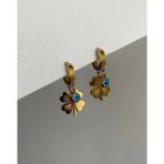 Inochis Chic Paws Kadın 316L Çelik Gold Yonca Nazar Detaylı Sallantılı Vintage Küpe - Altın