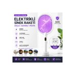 Inovaxis Şarjlı Sinek Raketi USB Type-C Elektrikli Standlı Sivrisinek Öldürücü El Tipi Mor Işıklı Dijital Ekranlı