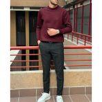 İnpool Erkek, Bisiklet Yaka, Slim Fit, Old Money, Yün-Akrilik Elyaf, Triko Kazak PLTK03 - Bordo - XL