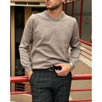 İnpool Erkek, Bisiklet Yaka, Slim Fit, Old Money, Yün-Akrilik Elyaf, Triko Kazak PLTK03 - Vizon - 2XL