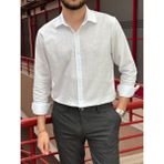 İnpool Erkek, Gömlek Yaka, Regular Fit, Pamuklu, Keten Dokuma, Old Money Culture, Nakış Detaylı Gömlek G10 - 2XL - Beyaz