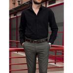 İnpool Erkek, Gömlek Yaka, Regular Fit, Pamuklu, Keten Dokuma, Old Money Culture, Nakış Detaylı Gömlek G10 - 2XL - Siyah