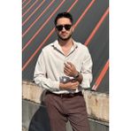 İnpool Erkek, Nakış Detaylı, Regular-Fit, Kışlık-Baharlık, Ince Fitilli Kadife Gömlek G16 - 2XL - Ekru