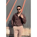 İnpool Erkek, Nakış Detaylı, Regular-Fit, Kışlık-Baharlık, Ince Fitilli Kadife Gömlek G16 - XL - Kahverengi
