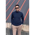 İnpool Erkek, Old Money Culture, Yarım Balıkçı Yaka, Yünlü, Saç Örgü, Kışlık Kazak PLTK11 - Lacivert - XL
