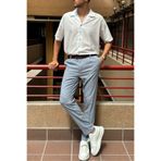 inpool Erkek, Pile Detaylı, A. Mavi, Ekose Desen, Slim-fit, Poliviskon Pantolon