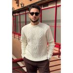İnpool Erkek, Saç Örgü, Bisiklet Yaka, Yünlü, Old Money Culture, Kazak PLTK12 - Ekru