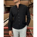 İnpool Erkek, Slim Fit, Dar Kesim, Hakim Yaka, Old Money Culture, Pamuklu, Keten Dokuma Gömlek 24INPG09 - 2XL - Siyah