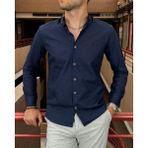 İnpool Erkek, Slim Fit, Dar Kesim, Hakim Yaka, Old Money Culture, Pamuklu, Keten Dokuma Gömlek 24INPG09 - Lacivert