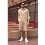 inpool Gofreli dokuma, yazlık, oversize, Fermuarlı, Gömlek-şort takım G12-297