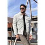 İnpool Gömlek Yaka, Oversize, Çift Cep Kapaklı, Baklava Desenli Kapitone Ceket 2504 - Gri - XL