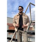 İnpool Gömlek Yaka, Oversize, Çift Cep Kapaklı, Baklava Desenli Kapitone Ceket 2504 - Vizon - XL