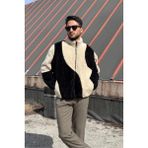 İnpool Renk Bloklu, Bel ve Manşet Ribanalı, Gündelik, Kışlık-Baharlık, Peluş Ceket 2460 - Siyah - XL