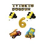İnşaat Temalı Doğum Günü Banner Kamyon Kepçe Şekilli Balon Seti Gold Yaş 6