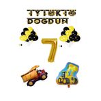 İnşaat Temalı Doğum Günü Banner Kamyon Kepçe Şekilli Balon Seti Gold Yaş 7