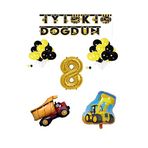 İnşaat Temalı Doğum Günü Banner Kamyon Kepçe Şekilli Balon Seti Gold Yaş 8