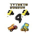 İnşaat Temalı Doğum Günü Banner Kamyon Kepçe Şekilli Balon Seti Siyah Yaş 4