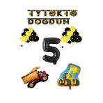 İnşaat Temalı Doğum Günü Banner Kamyon Kepçe Şekilli Balon Seti Siyah Yaş 5