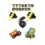 İnşaat Temalı Doğum Günü Banner Kamyon Kepçe Şekilli Balon Seti Siyah Yaş 6