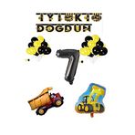 İnşaat Temalı Doğum Günü Banner Kamyon Kepçe Şekilli Balon Seti Siyah Yaş 7