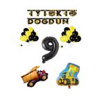İnşaat Temalı Doğum Günü Banner Kamyon Kepçe Şekilli Balon Seti Siyah Yaş 9