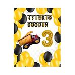 İnşaat Temalı Doğum Günü Banner Kamyon Şekilli Balon Seti Gold Yaş 3