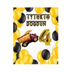 İnşaat Temalı Doğum Günü Banner Kamyon Şekilli Balon Seti Gold Yaş 4