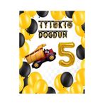 İnşaat Temalı Doğum Günü Banner Kamyon Şekilli Balon Seti Gold Yaş 5