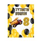 İnşaat Temalı Doğum Günü Banner Kamyon Şekilli Balon Seti Gold Yaş 8