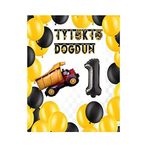 İnşaat Temalı Doğum Günü Banner Kamyon Şekilli Balon Seti Siyah Yaş 1
