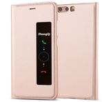 INSOLKIDON Huawei P10 Plus / P10 Kılıf ile Uyumlu Deri Kılıf Arka Kapak Telefon Koruyucu Kılıf Tam Gövde Koruma Stant İşlevi ve Otomatik Uyku Uyanma (P10 Plus, Pembe altın)